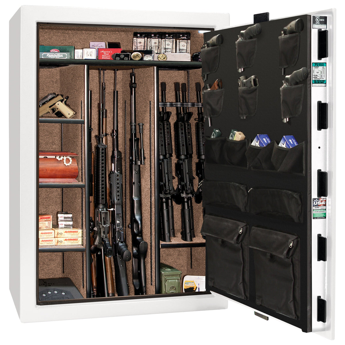 Colonial Series | Level 4 Security | 75 Minute Fire Protection | 35 | DIMENSIONS: 60.5&quot;(H) X 42”(W) X 22&quot;(D*) | White Gloss Black Chrome | Electronic Lock - open