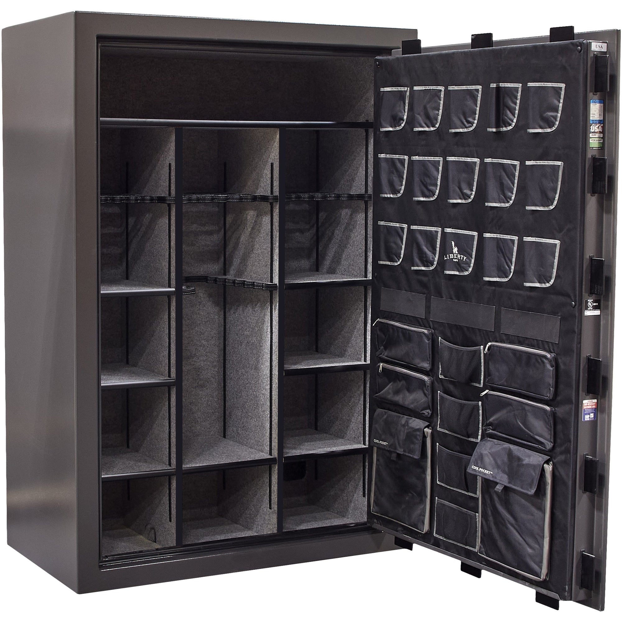 Collector T | Level 5 Security | 110 Minute Fire Protection | Dimensions: 72”(H) x 50”(W) x 27.5"(D) | Gray Marble Electronic Lock - Closed  Door