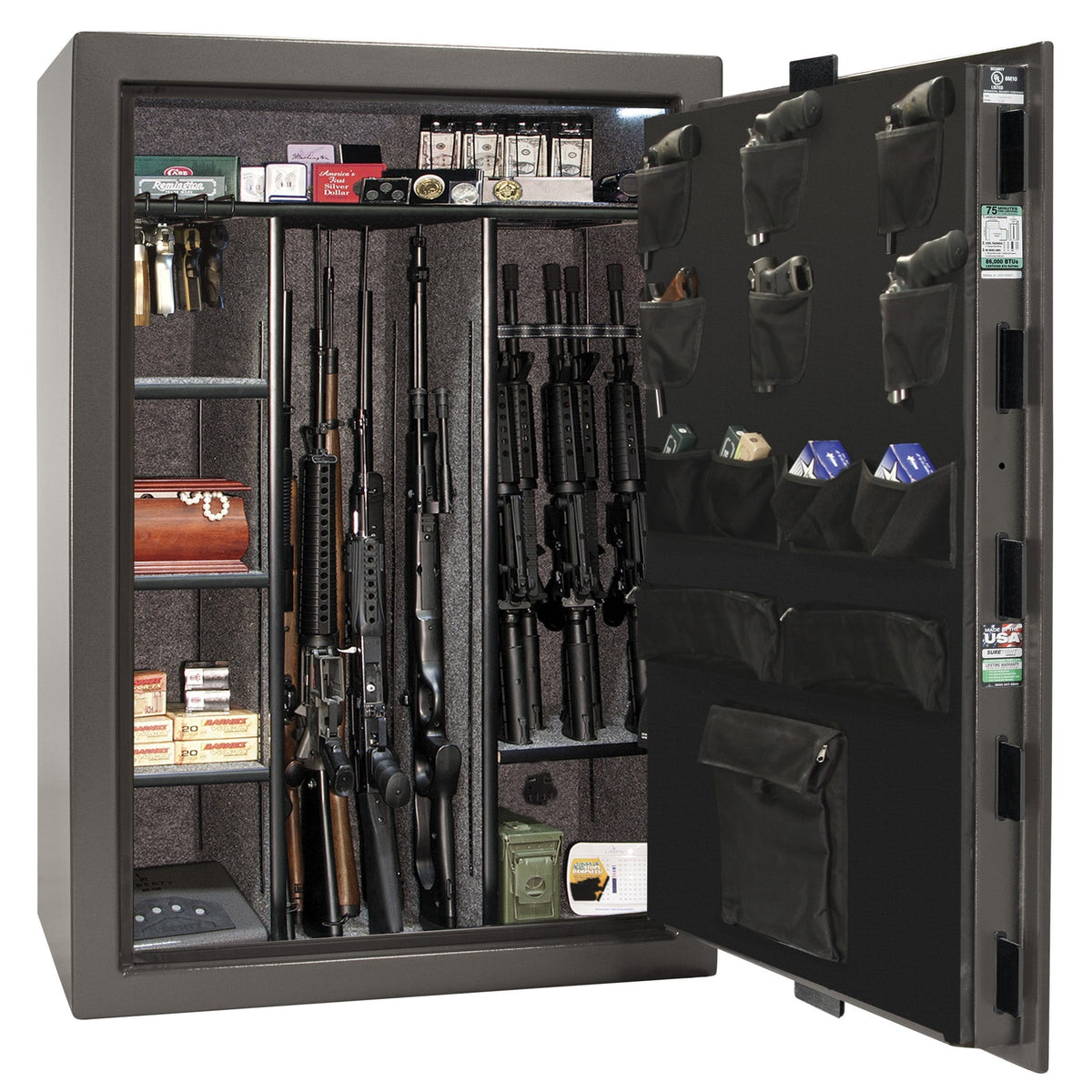 Fatboy Jr. Series | Extreme 6-in-One Flex Interior | Level 4 Security | 75 Minute Fire Protection | Dimensions: 60.5&quot;(H) x 42&quot;(W) x 22&quot;(D) | Up to 45 Long Guns | Gray Marble | Mechanical Lock - Open