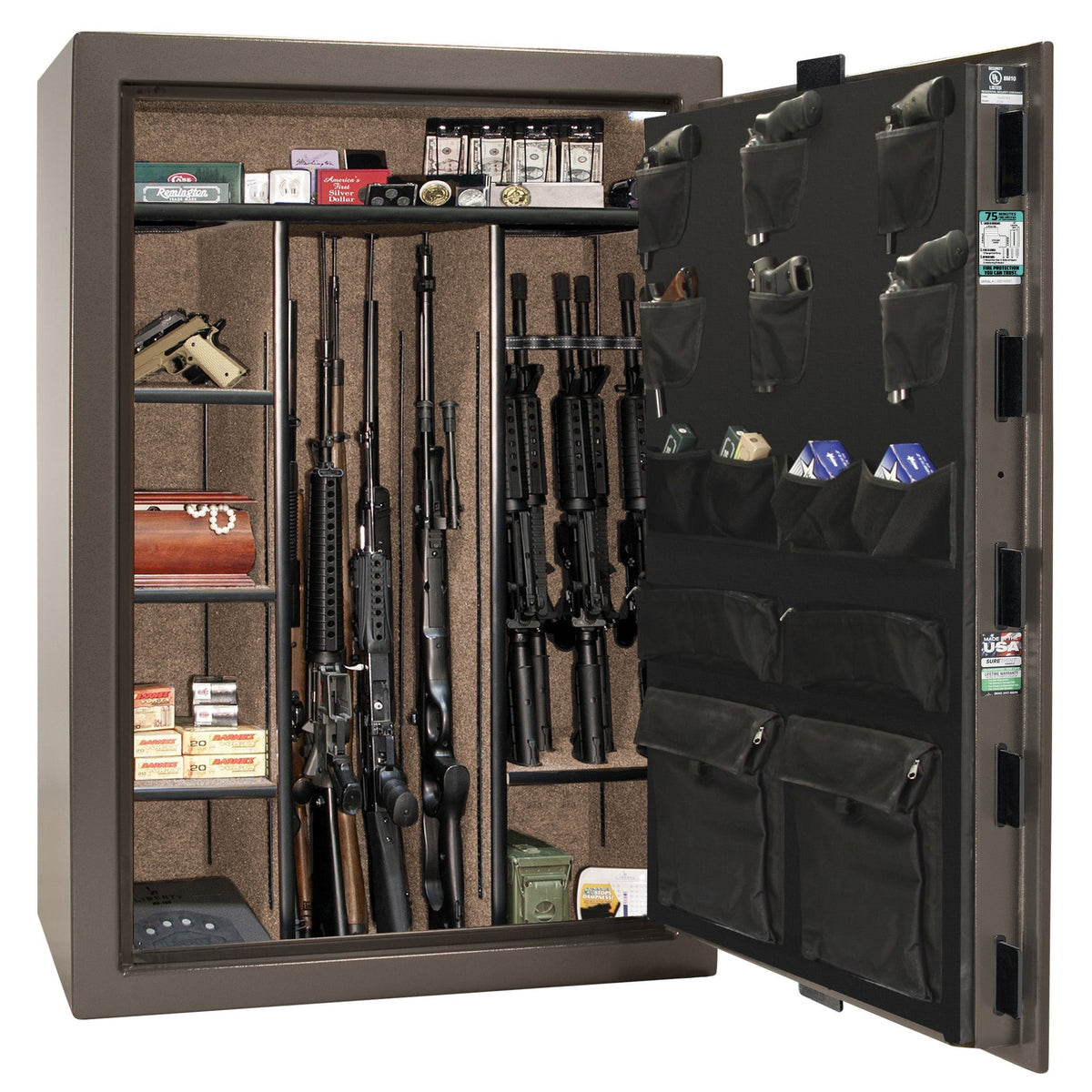 Fatboy Jr. Series | Extreme 6-in-One Flex Interior | Level 4 Security | 75 Minute Fire Protection | Dimensions: 60.5&quot;(H) x 42&quot;(W) x 22&quot;(D) | Up to 45 Long Guns | Bronze Textured | Mechanical Lock – Open