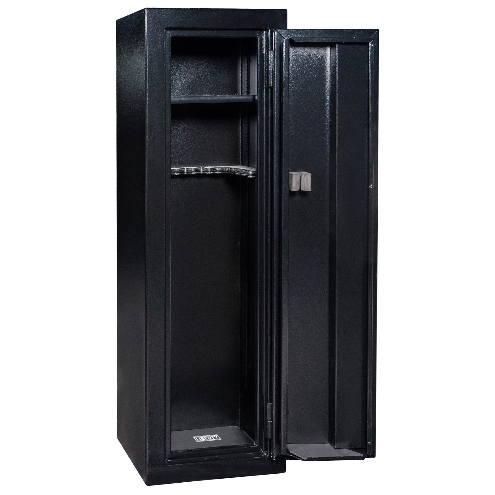 Gun Cabinet 14 | Dimensions: 59"(H) x 18"(W) x 16"(D*) | Textured Black - Closed