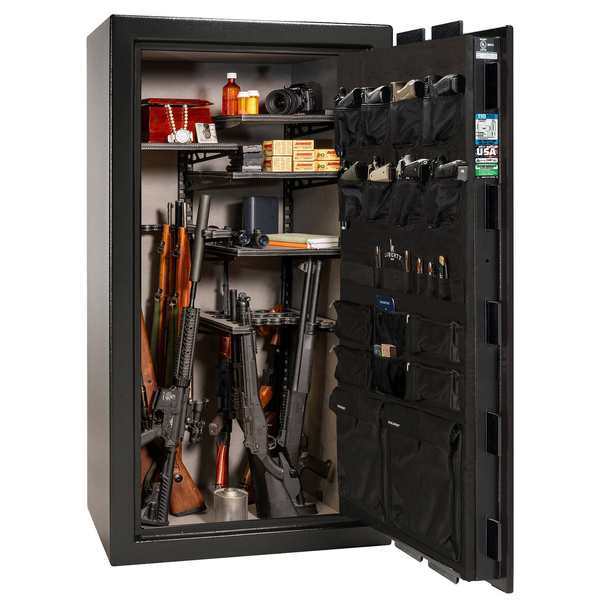 Franklin Series | Level 5 Security | 110 Minute Fire Protection | 40 | DIMENSIONS: 66.5&quot;(H) X 36&quot;(W) X 27.5&quot;(D*) | Textured Black | ProFlex Modular Shelving – Open Door