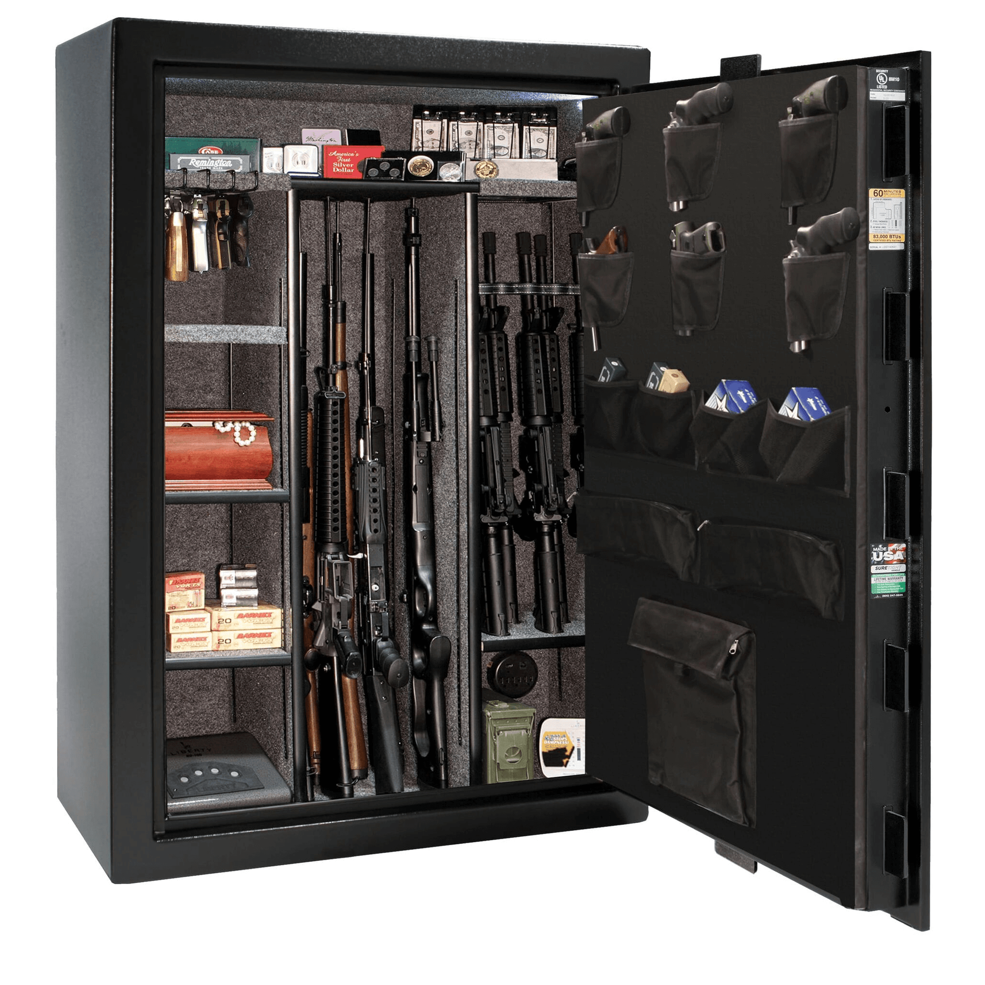 Fatboy Jr. Series | Level 3 Security | 75 Minute Fire Protection | 48XL | Dimensions: 60.5"(H) x 42"(W) x 32"(D) | Up to 64 Long Guns | Black Textured | Electronic Lock